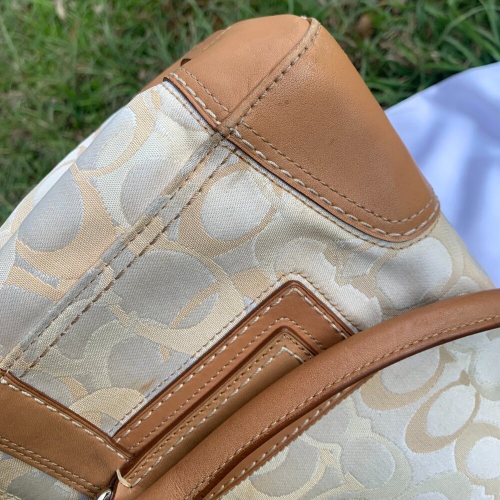 Coach Hampton Vintage Optic Signature Jacquard Cream Leather L0773-11818 Handbag - Picture 12 of 16